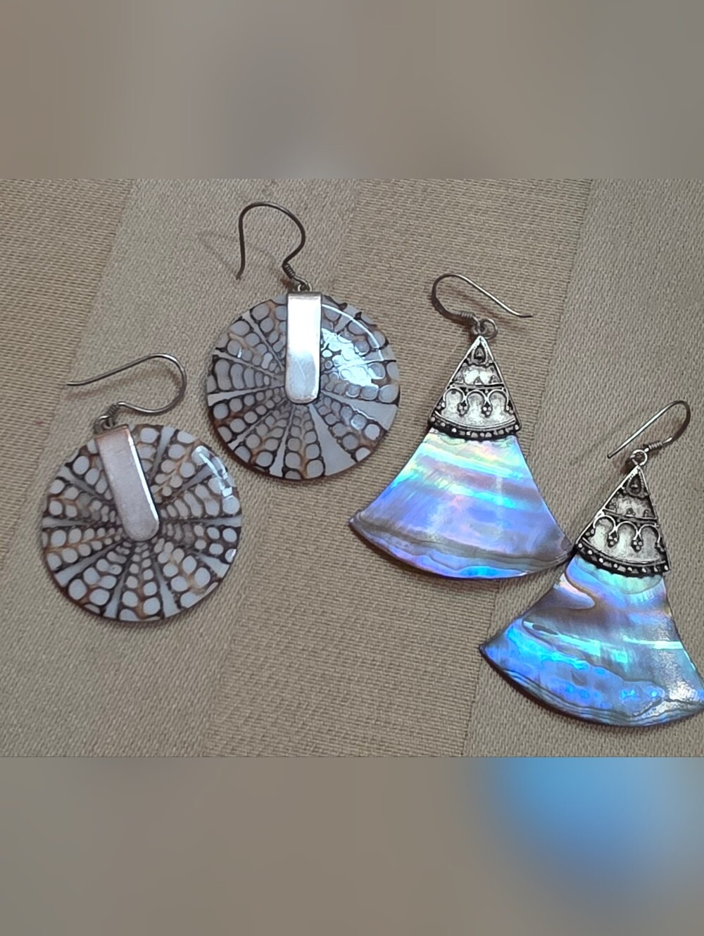 GENUINE SEA URCHIN AND ABALONE 925 STERLING SILVER EARRINGS